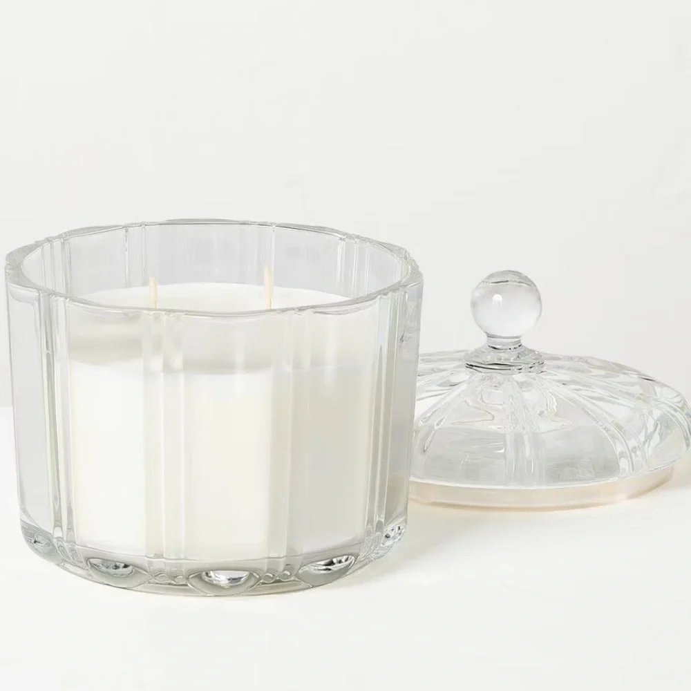 NWT Hearth&Hand 2 Wick Medium Glass with Lid Mulled Spice Jar Candle Clear 12oz